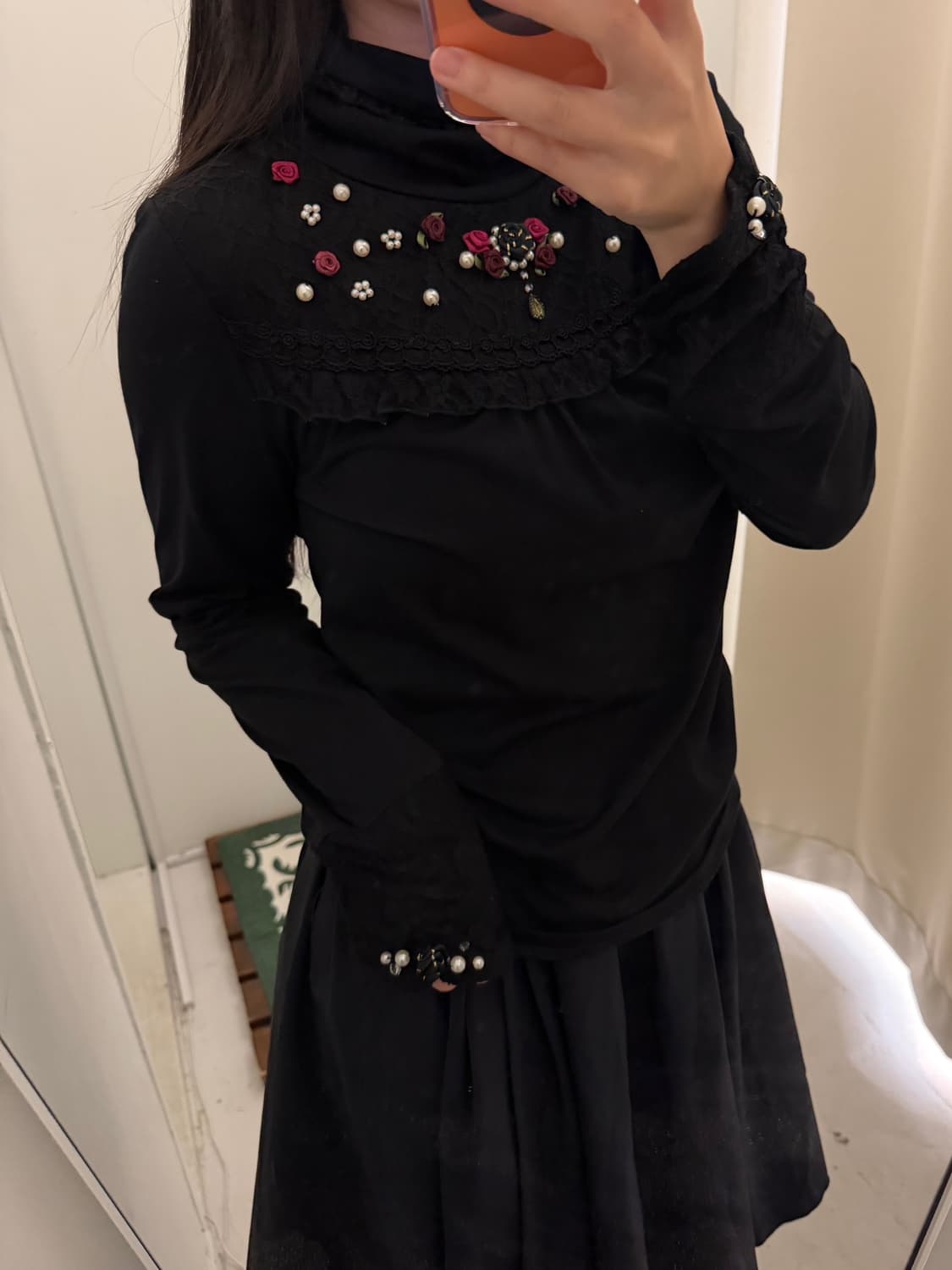 일본빈티지 엑시즈팜 블랙 레이스 터틀넥 롱슬리브 상품이미지2