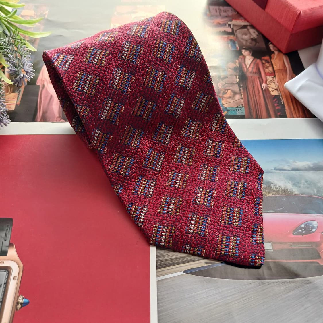 웅가로 실크 레드 지오메트릭 패턴 넥타이 9.6cm A+등급 A18562 상품이미지2