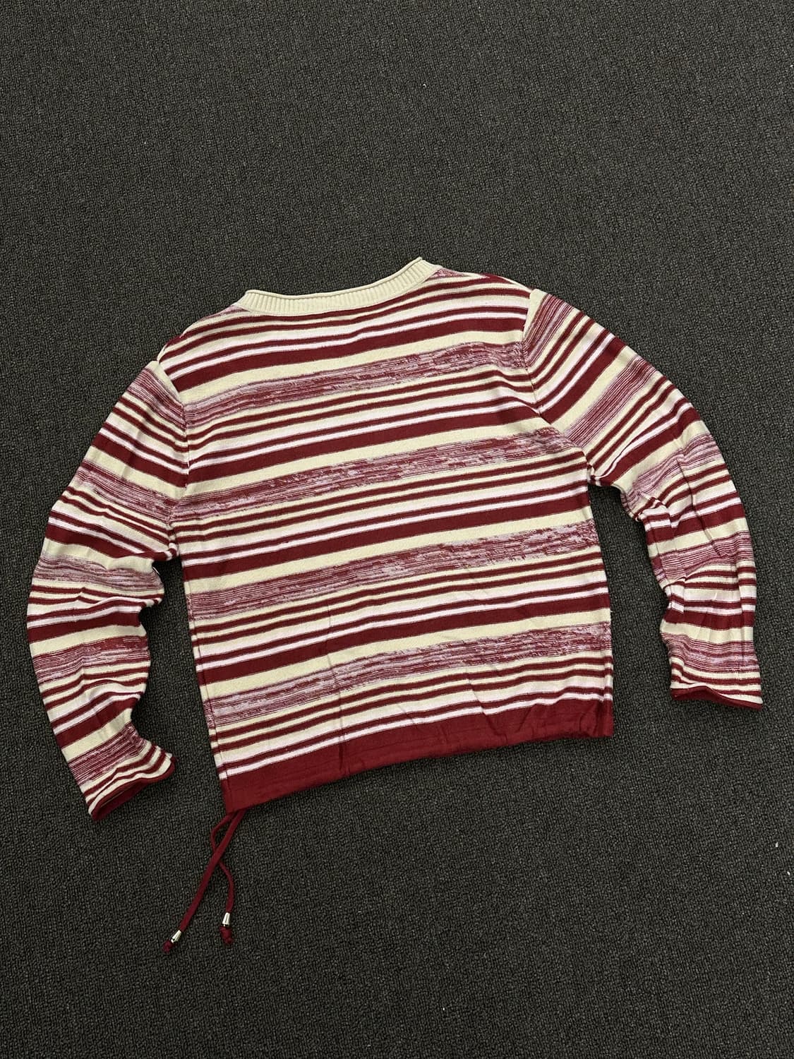 OS)빈티지 여성 스트라이프 스트링 카라 니트 스웨터 상품이미지2