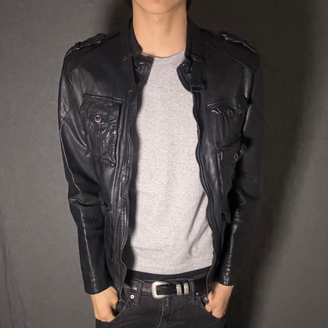 Calfs skin pocket leather jacket 상품이미지3