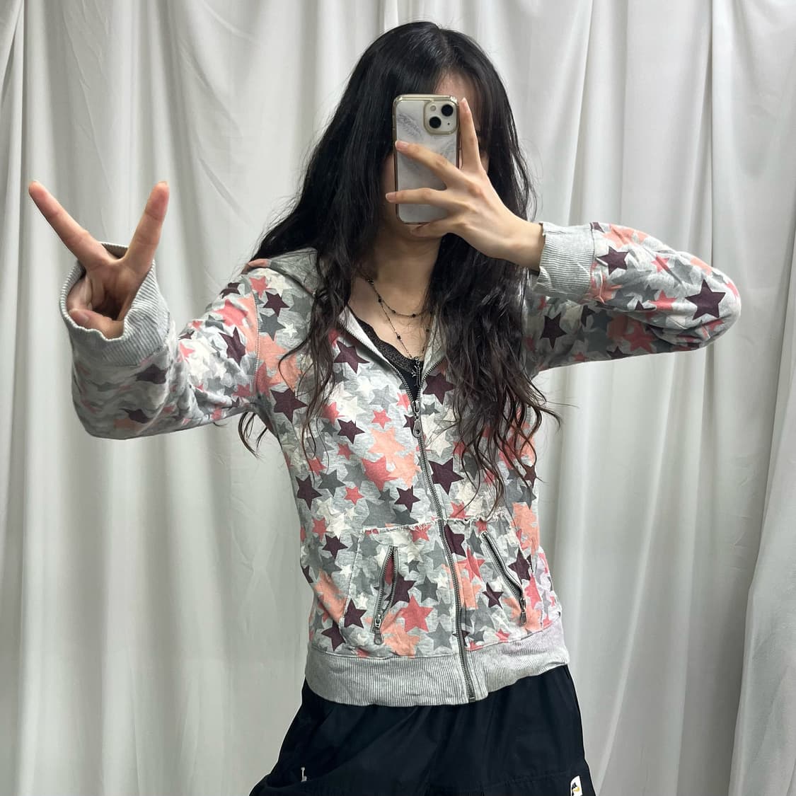 Vintage star pattern hood zip-up 상품이미지1
