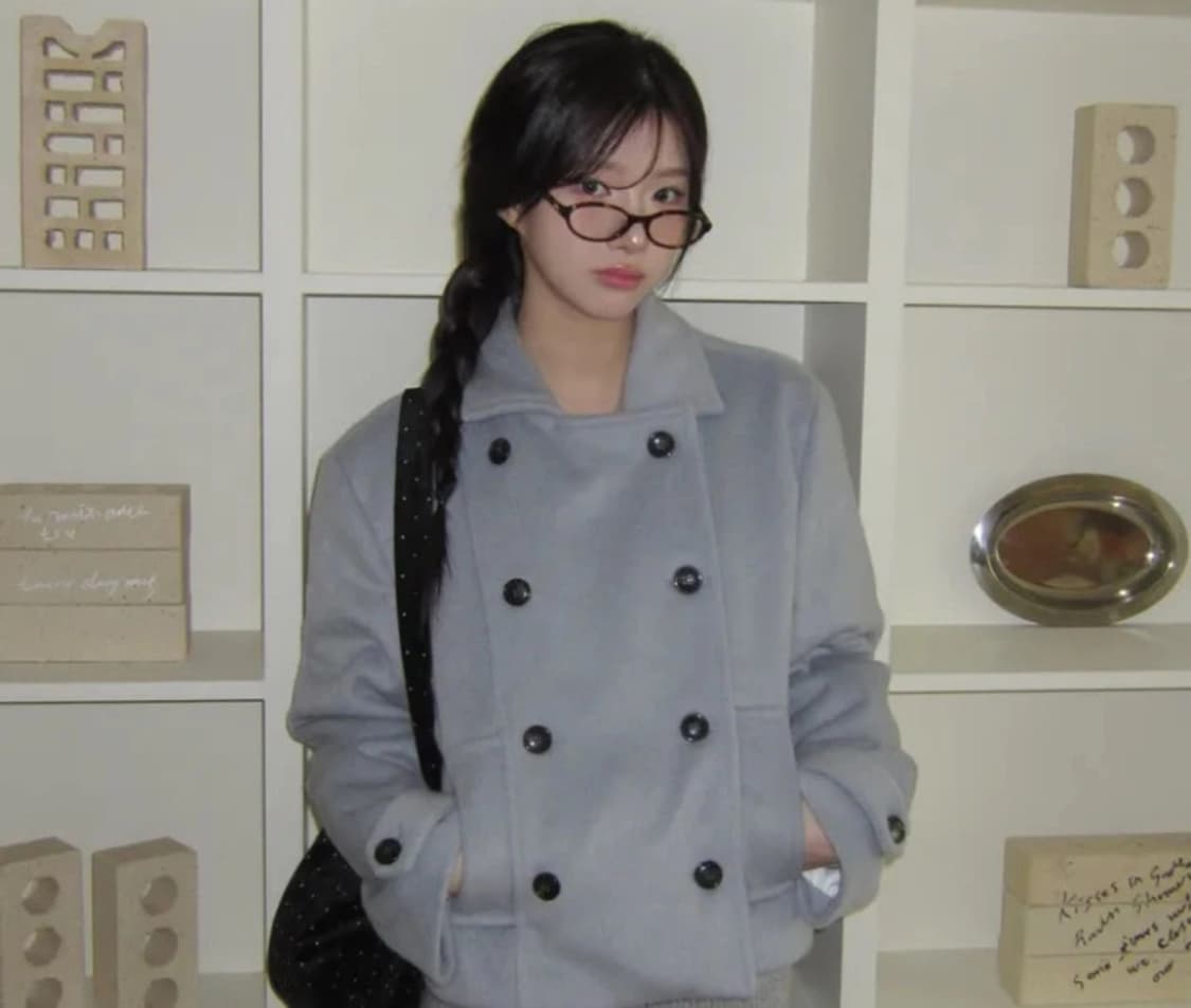 젤레나 더블 카라 울 하프 코트 스카이블루 상품이미지2