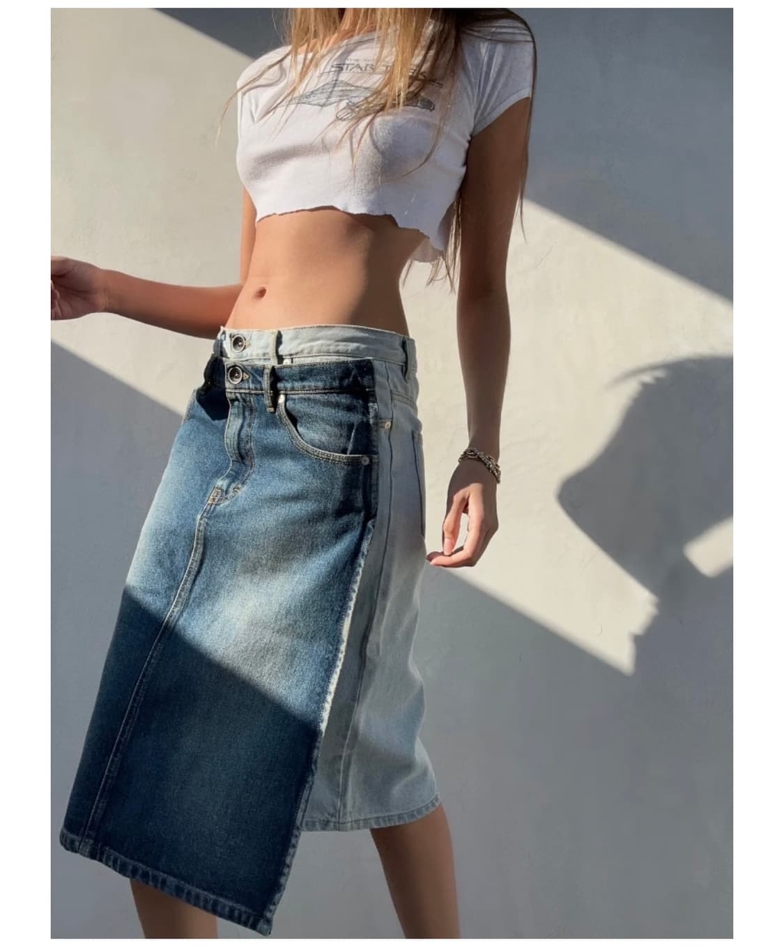 마르지엘라 데님 레이어드 스커트 상품이미지1
