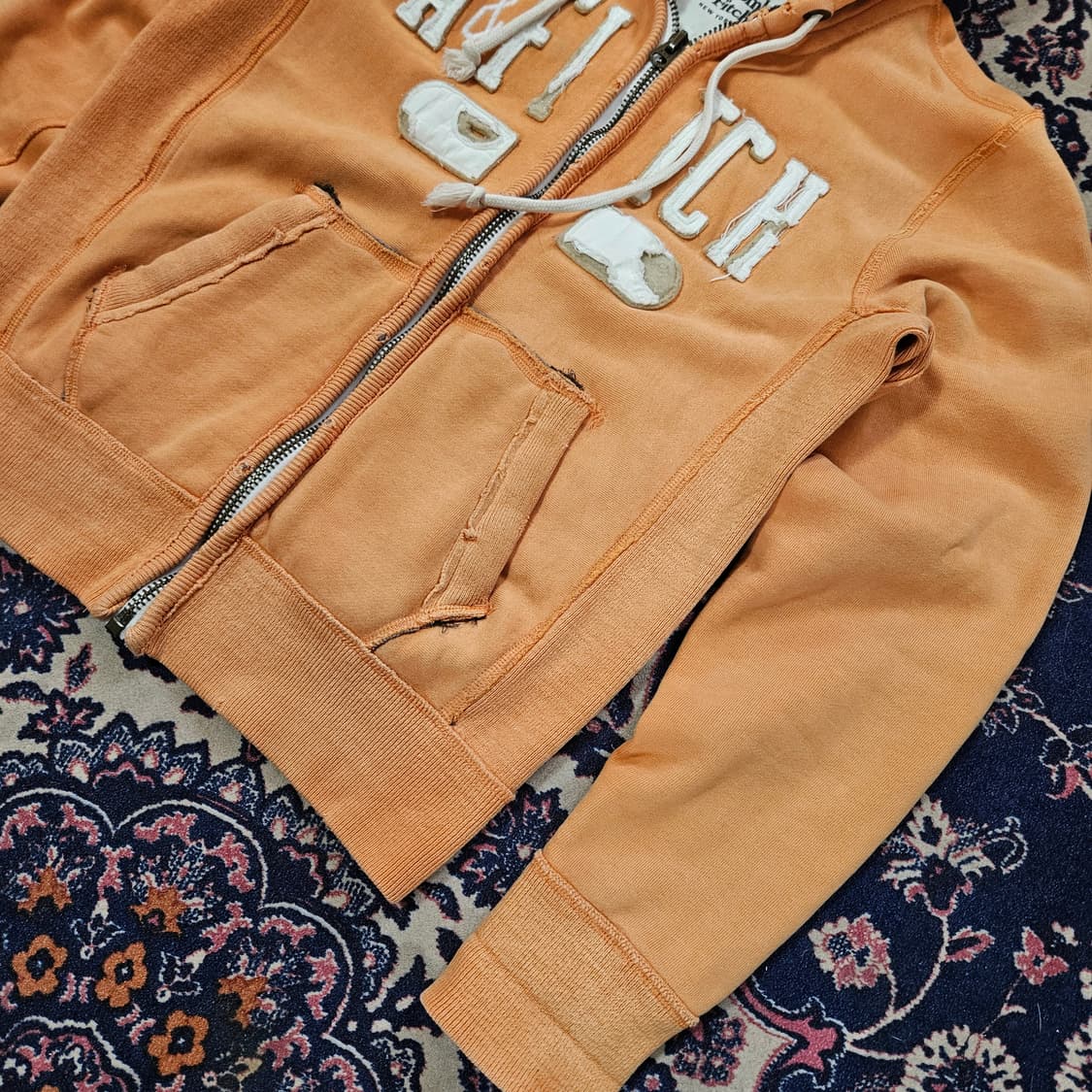 아베크롬비 Y2k 워시드 빈티지 오렌지 후드집업 M 상품이미지3