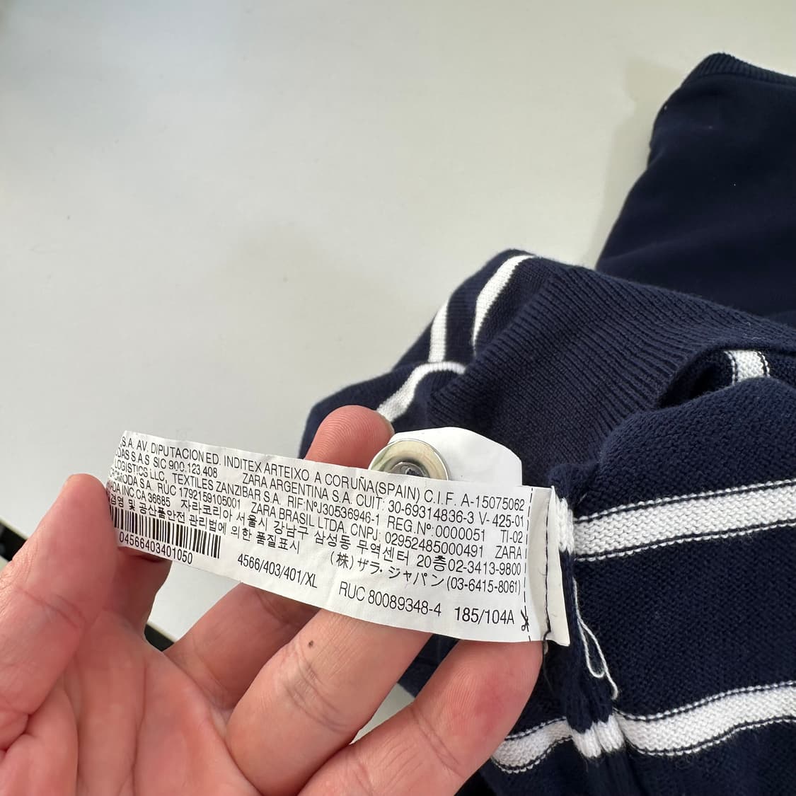 XL 자라 네이비 닻로고 얇은 라운드면니트 상품이미지5