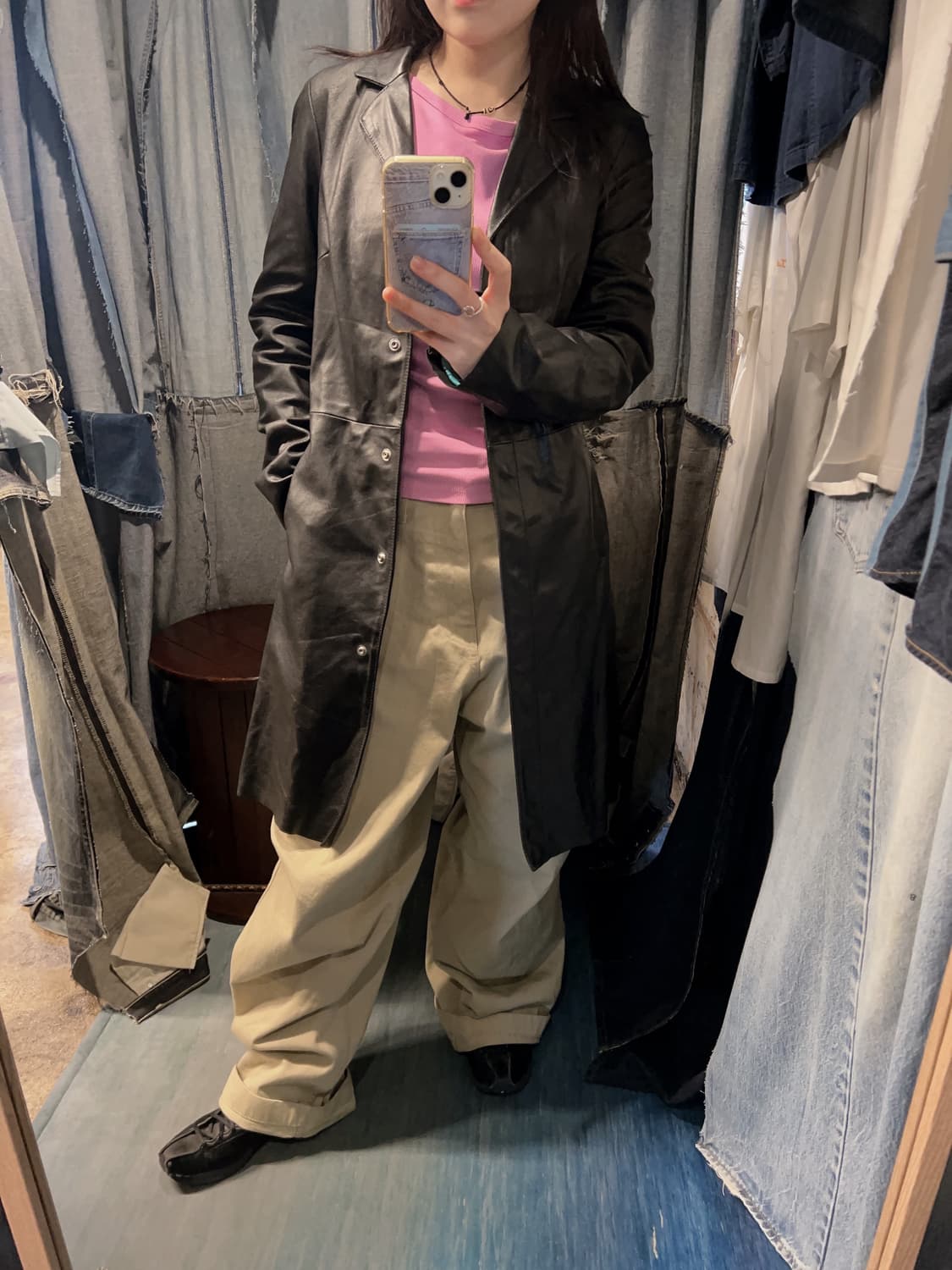 44-55 ) BENETTON Leather Flare Coat 상품이미지2