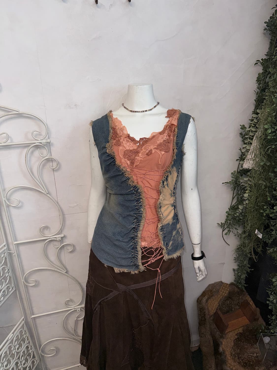 Washing denim shirring laceup sleeveless 상품이미지6