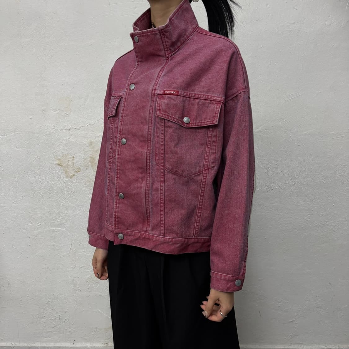 히스테릭글래머 24SS 워시드 핑크컬러 스웨트 데님 리메이크 집업 자켓 상품이미지1