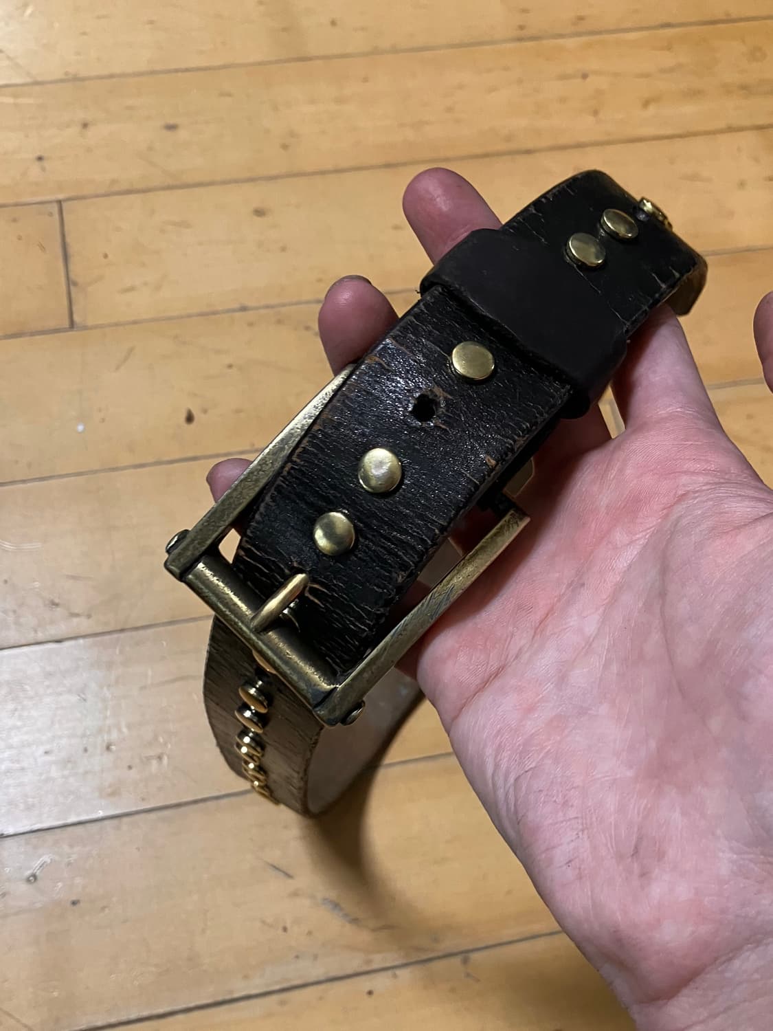 Japanese 90s 더블 스터드 앤틱 골드 버클 벨트 상품이미지4