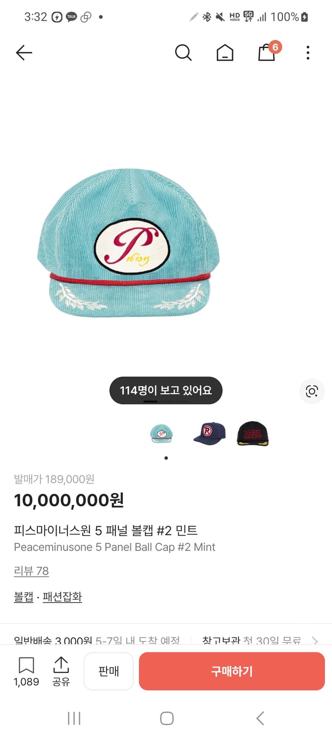 피마원 5패널 볼캡 민트 삽니다 상품이미지1