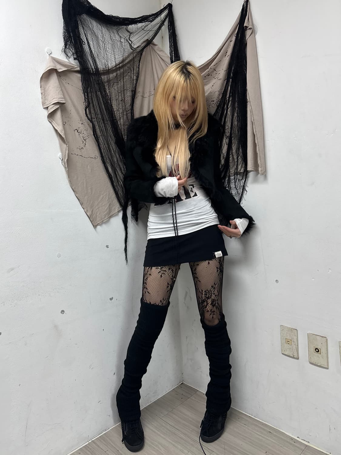 Vkei Black Fur Trimming Crop Leather Jac 상품이미지3