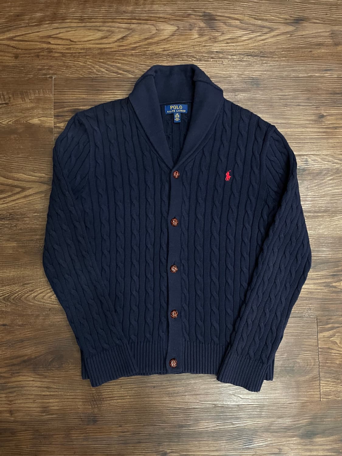 폴로 랄프로렌 코튼 케이블 숄카라 가디건 네이비 상품이미지3
