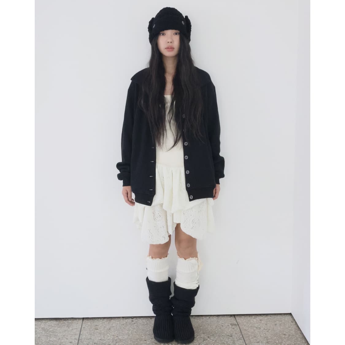 버터니 버튼 와플 집업 블랙 buttony 코이세이오 상품이미지2