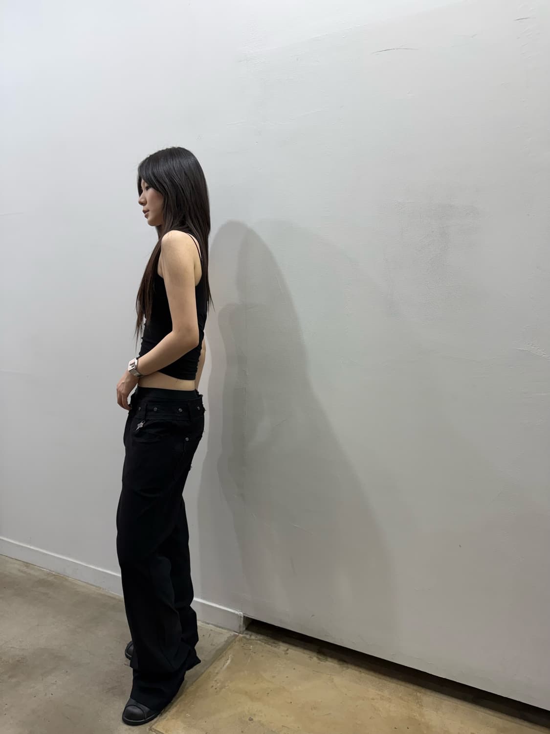 매쉬 디테일 블랙 부츠컷 팬츠 상품이미지7