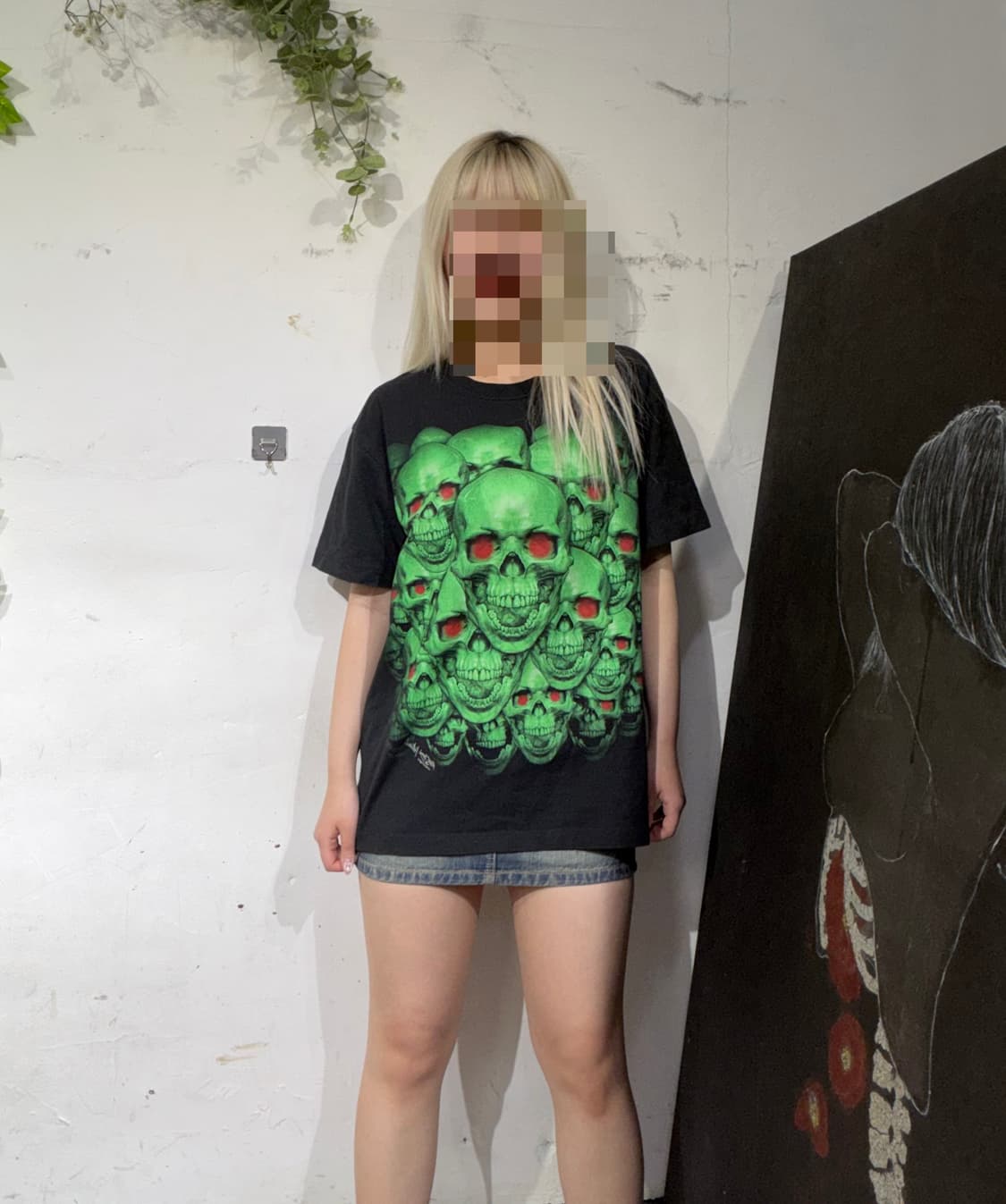 빈티지 해골 야광 스컬 펑크 반팔 티셔츠 M 상품이미지6