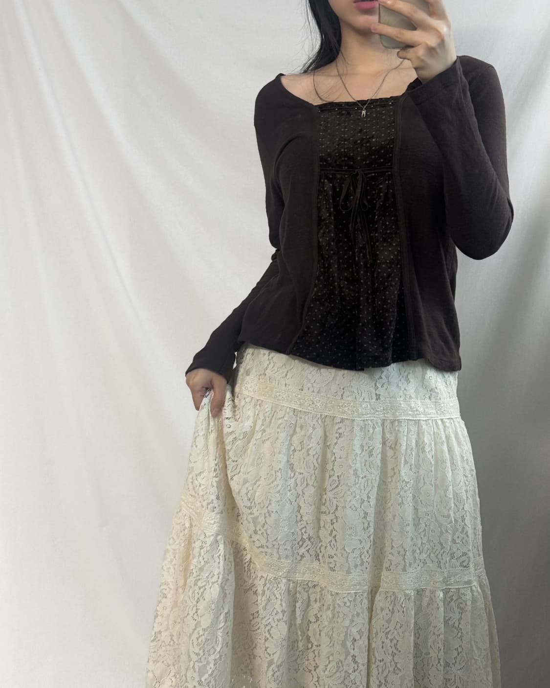 레이어드 벨벳 큐빅 디테일 탑 상품이미지5