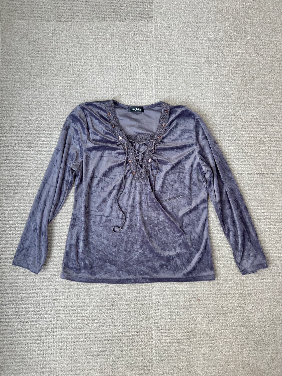 Laugh Eli 보헤미안 벨벳 레이스업 블라우스 갸루 y2k 상품이미지1