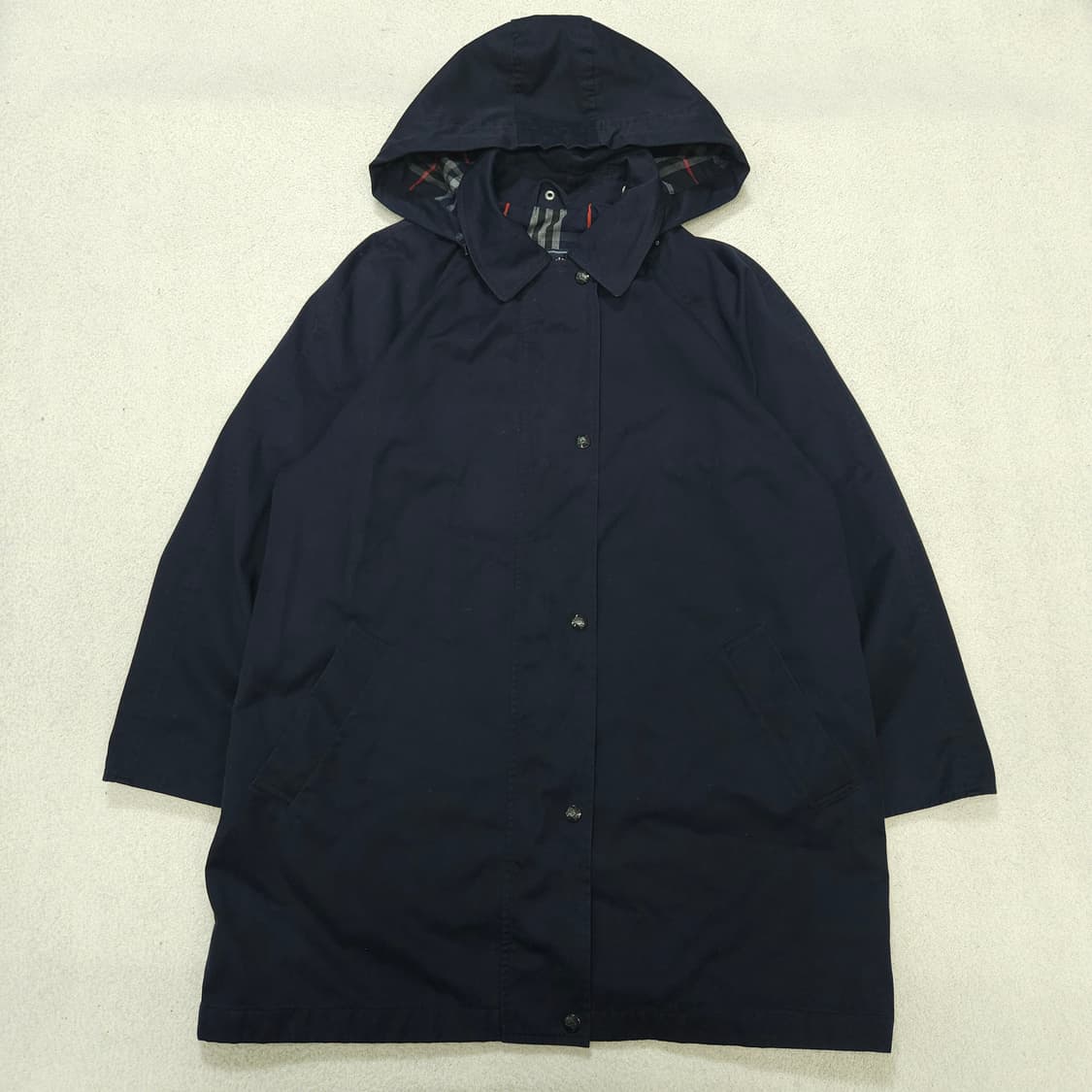 90s 버버리 후드 트렌치 코트 네이비 상품이미지2