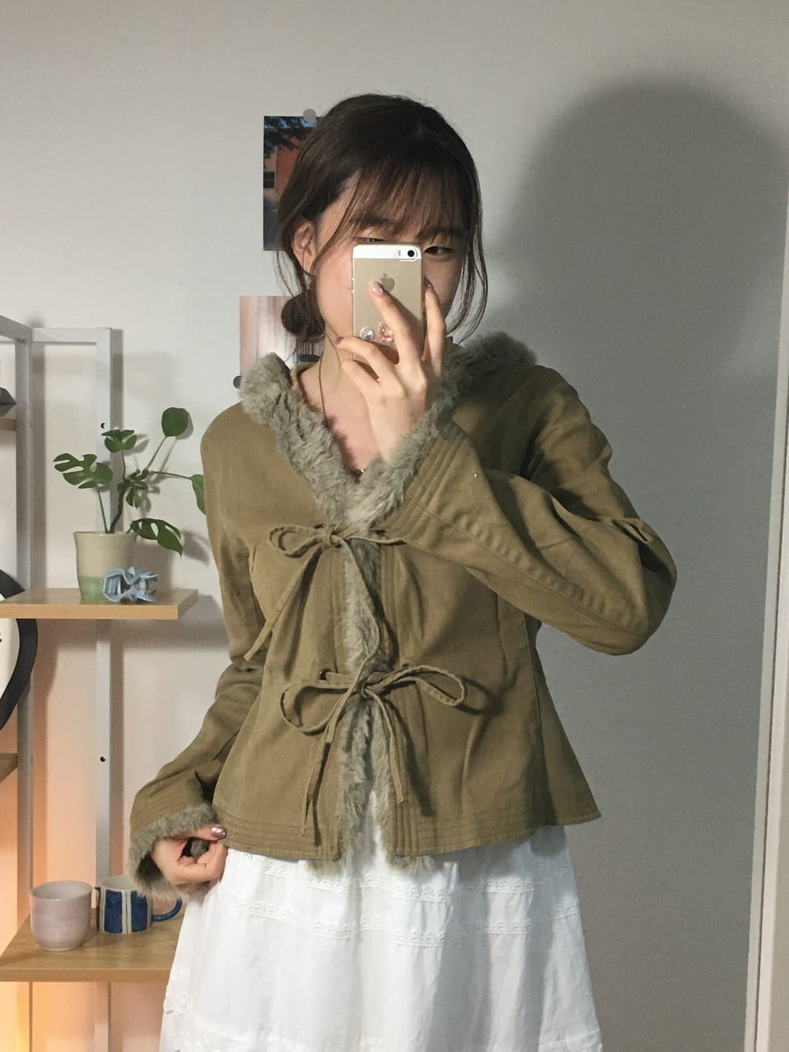 캬라멜 퍼 리본 자켓 상품이미지1