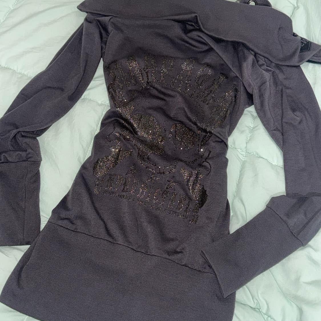 Y2k 빈티지 갸루 펑크 오프숄더 집업 원피스 상품이미지3