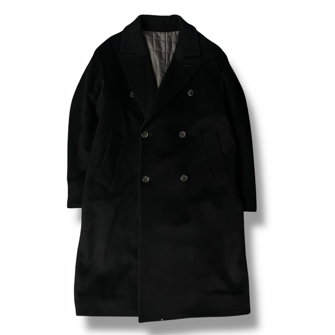 로파이 울 혼방 블랙 더블 미디 누빔 코트 M 상품이미지1