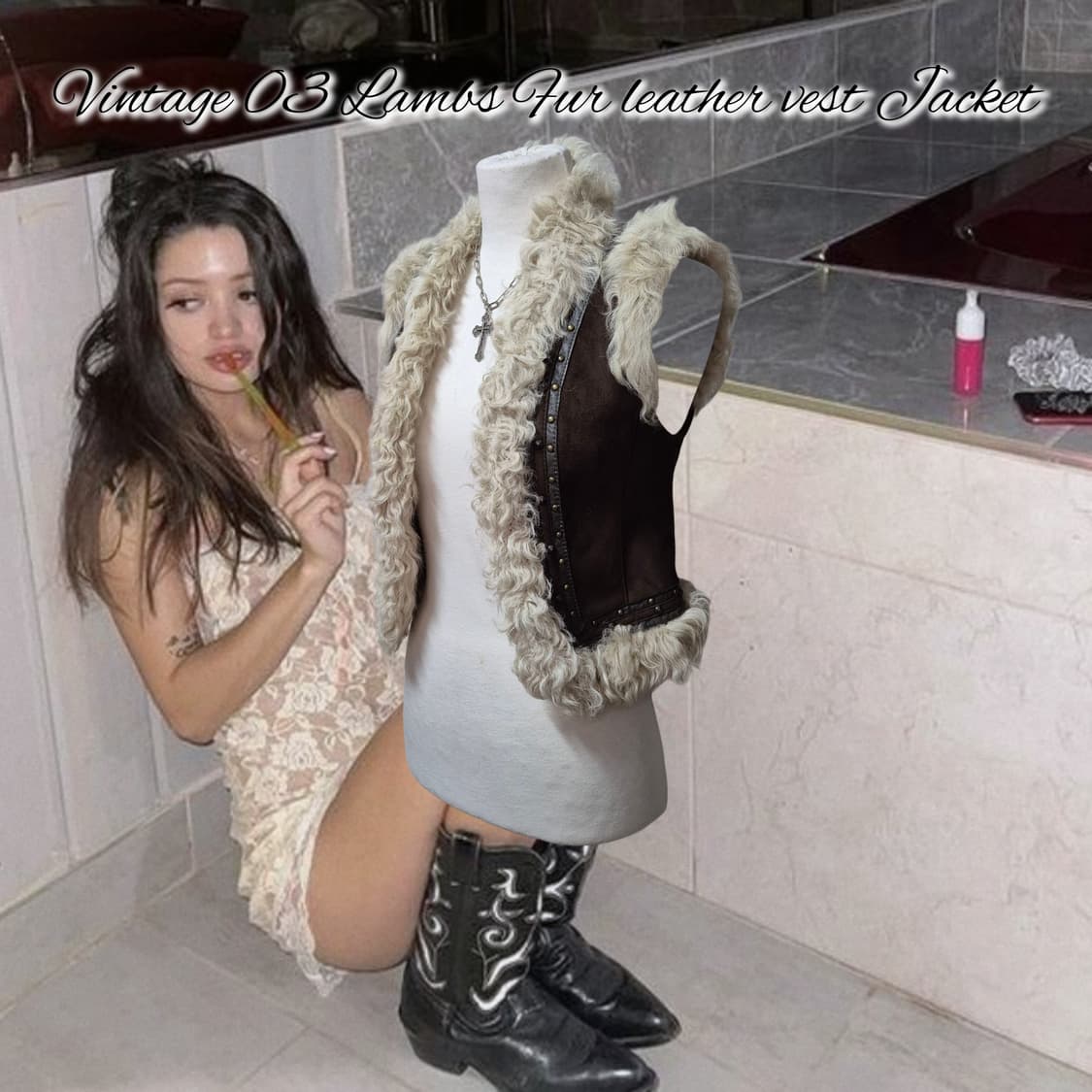 Vintage 03 Lambs Fur leather vest Jacket 상품이미지1