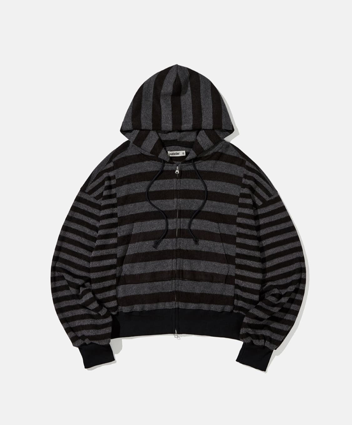 카락터 스트라이프 니트 후드 집업[1] 상품이미지1