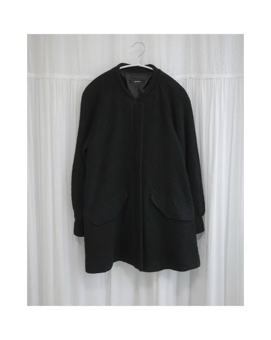 Black Bouclé Collarless Coat 상품이미지3
