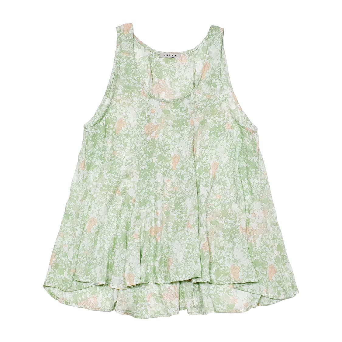 언발 플로럴 레이어드 슬리브리스 롱 탑 그린 상품이미지2