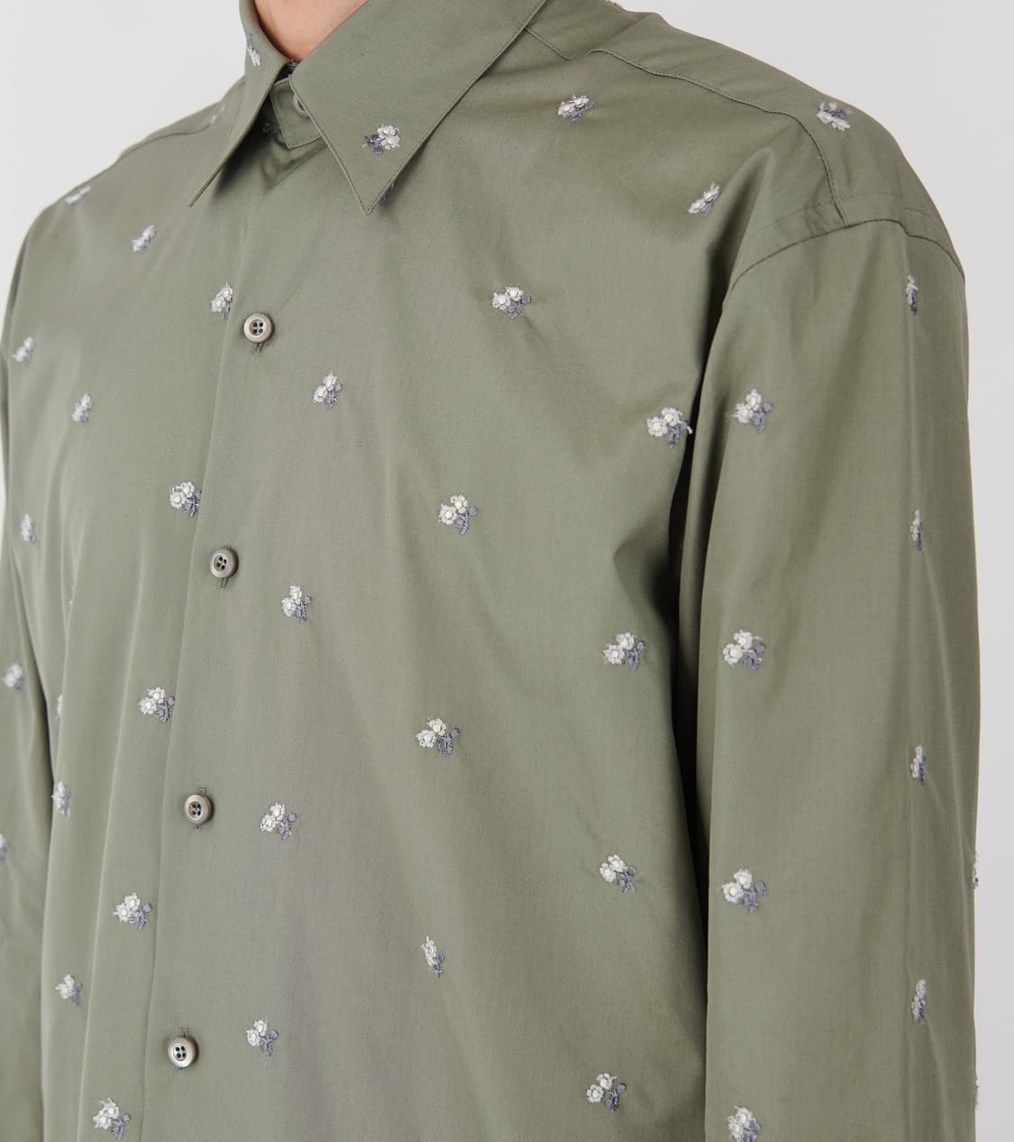 [S,M,L]리에르 플라워 코튼 셔츠/카키 그레이 상품이미지2