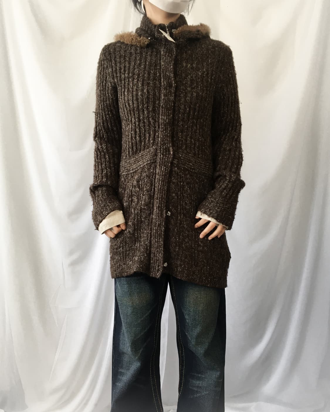 Fur collar point high neck knit zip pup 상품이미지1