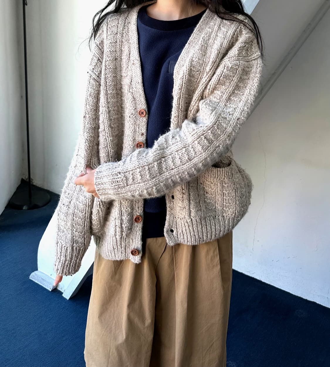Low gauge pattern heavy knit cardigan 상품이미지7