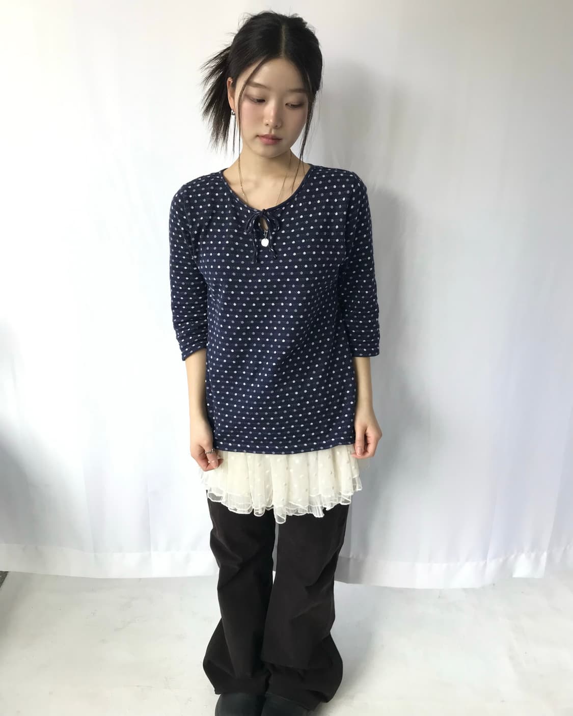 네이비 도트 리본 티 상품이미지1