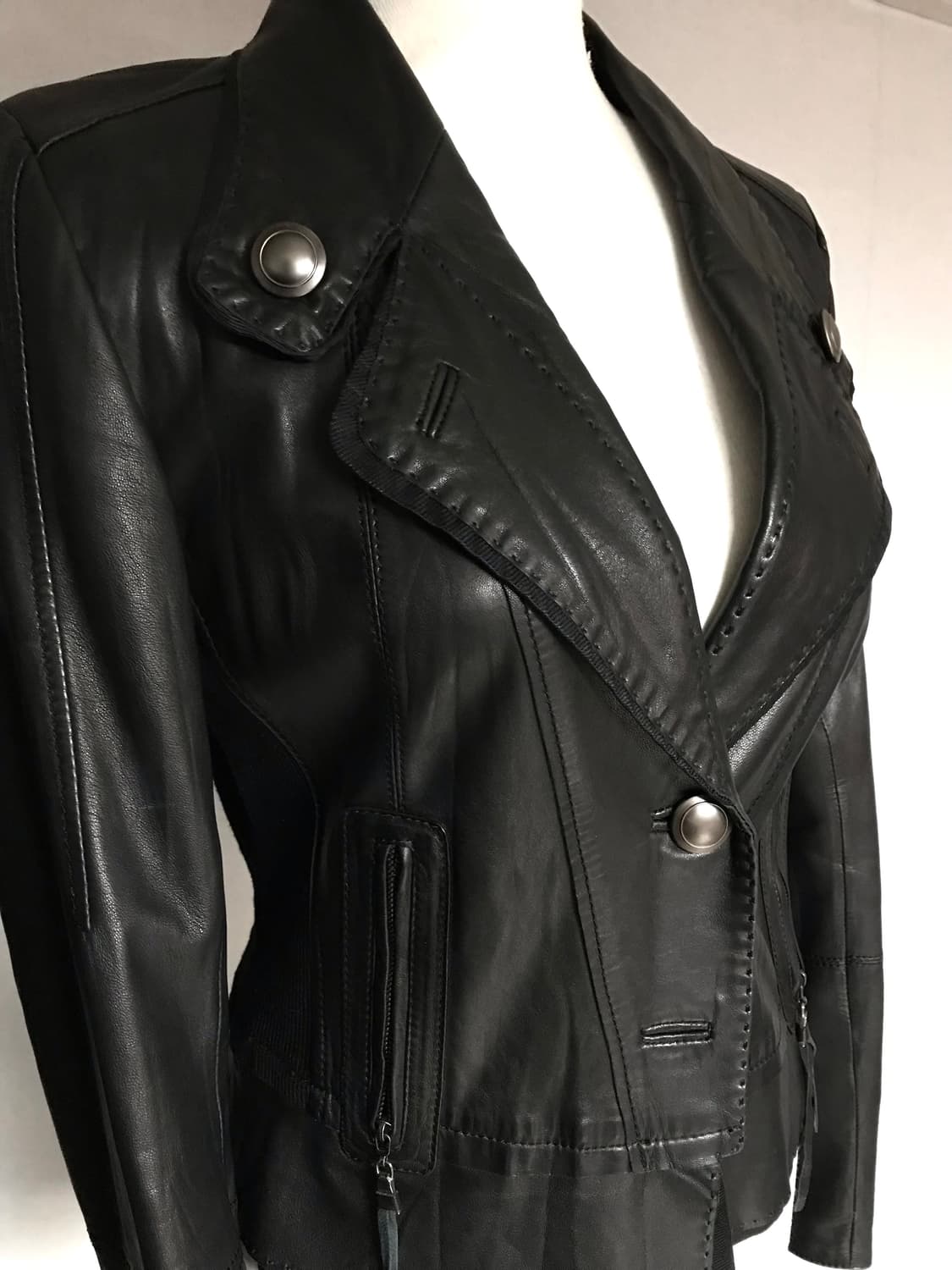 Vintage Stitched Lambskin Leather Blazer 상품이미지1
