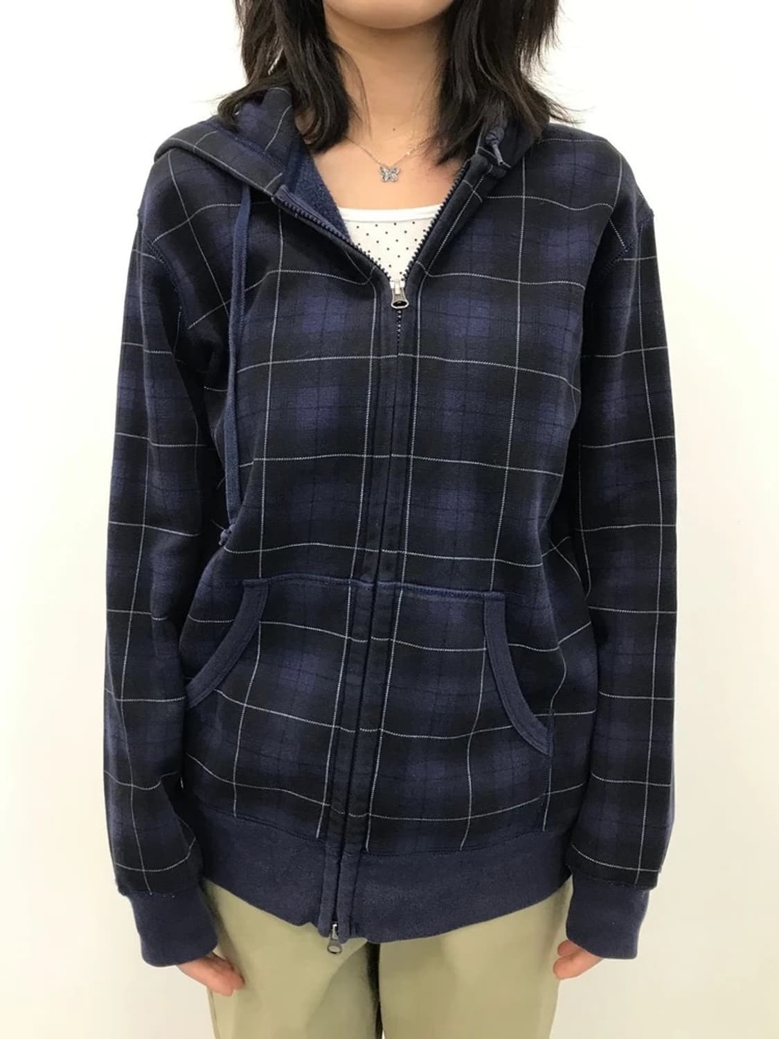 UNIQLO Navy Check Zip Hoodie 상품이미지1