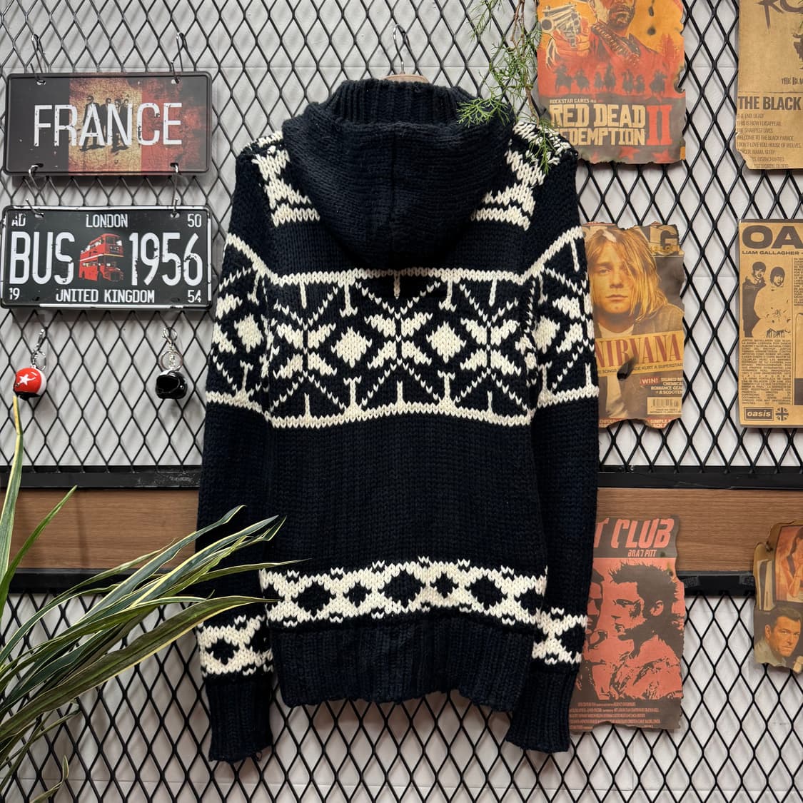 아베크톰비 후드 가디건 노르딕 패턴 투포켓 디테일 블랙 화이트 상품이미지2