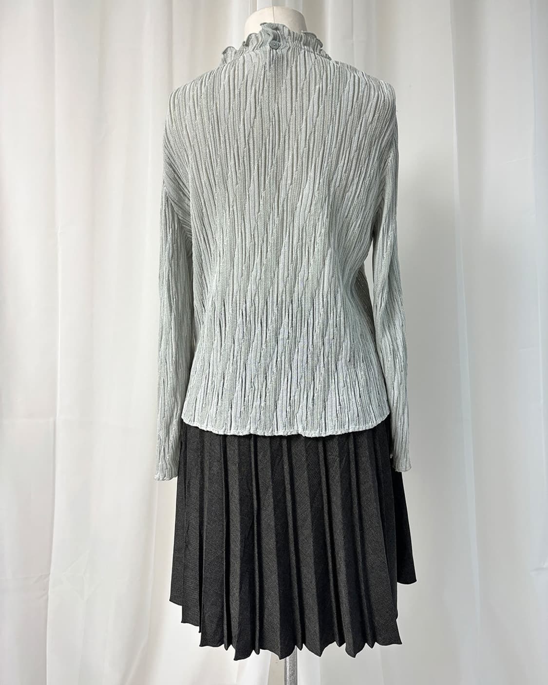 ash mint wave texture wrinkle blouse 상품이미지3