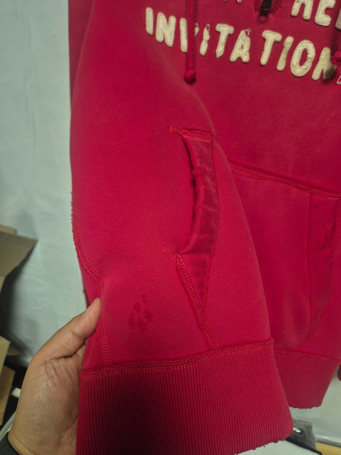 아베크롬비 Y2K 올드스쿨 레드 반집업 후드티 L사이즈(상태A급) 상품이미지7