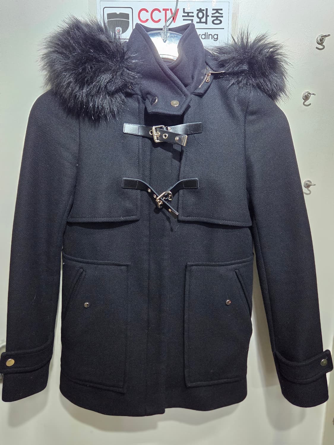 블랙 후드 퍼더블코트 상품이미지1