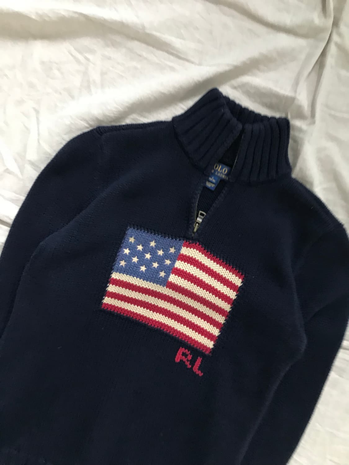 폴로 랄프로렌 성조기 로고 네이비 반집업 니트 상품이미지6