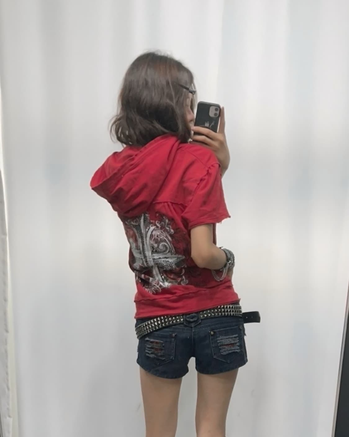 🎸레드 백 프린팅 숏슬리브 후디🎸 상품이미지1
