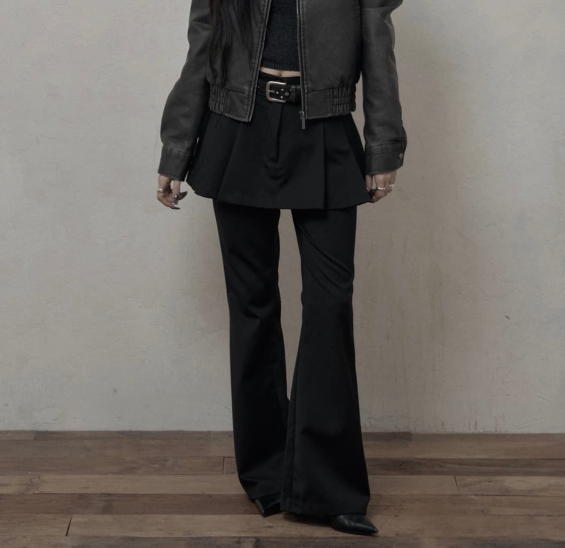 카키포인트 스커트 레이어드 부츠컷 팬츠 블랙 M 상품이미지1