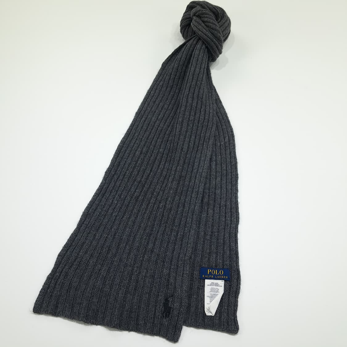 MX341 폴로 랄프로렌 그레이 리브드 램스울 니트 목도리 머플러 상품이미지2