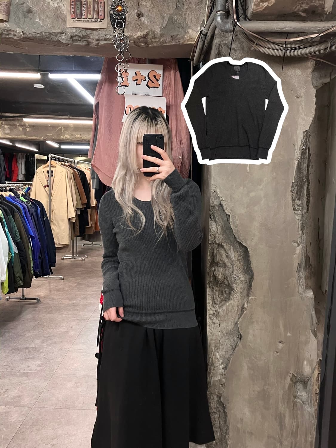 캘빈클라인 슬림핏 골지 니트 차콜 M  #csz3198 상품이미지1