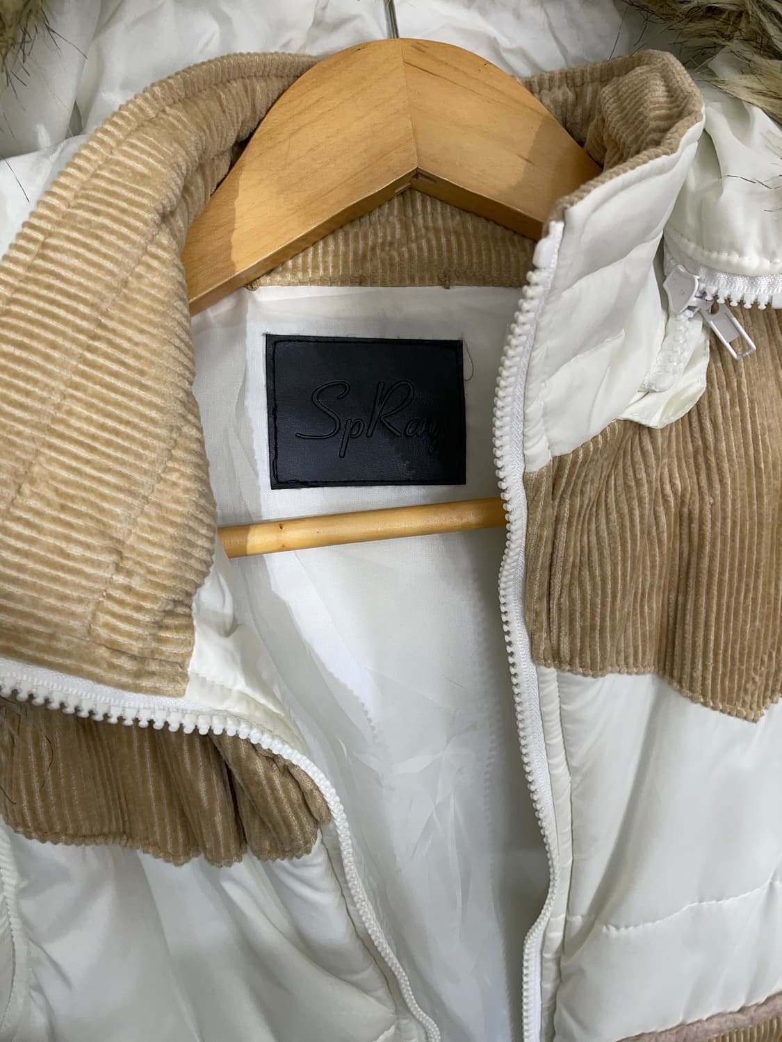 일본빈티지 SpRay 울프죠 후드 투웨이 패딩 화이트 코듀로이 점퍼 M 상품이미지9