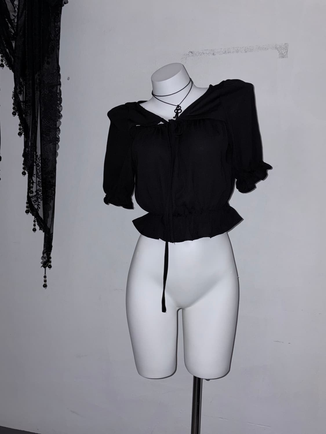 다크로맨틱 2피스 세트 셔링 리본 고스 공겜여주 고딕 상품이미지6