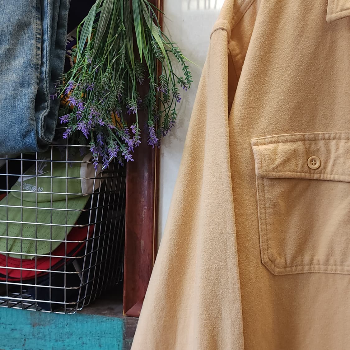 90s 엘엘빈 헤비코튼 투포켓 워크셔츠 샤모아 셔츠 옐로우 L 상품이미지7