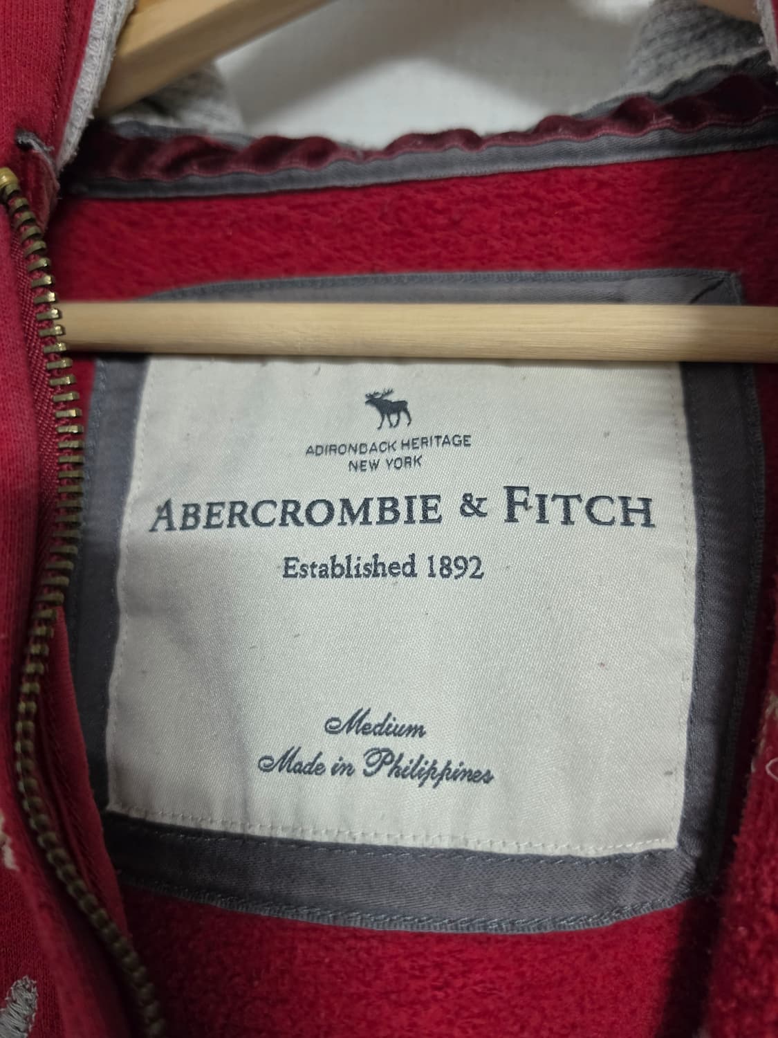 아베크롬비 딥레드 투웨이 후드집업 M 상품이미지4