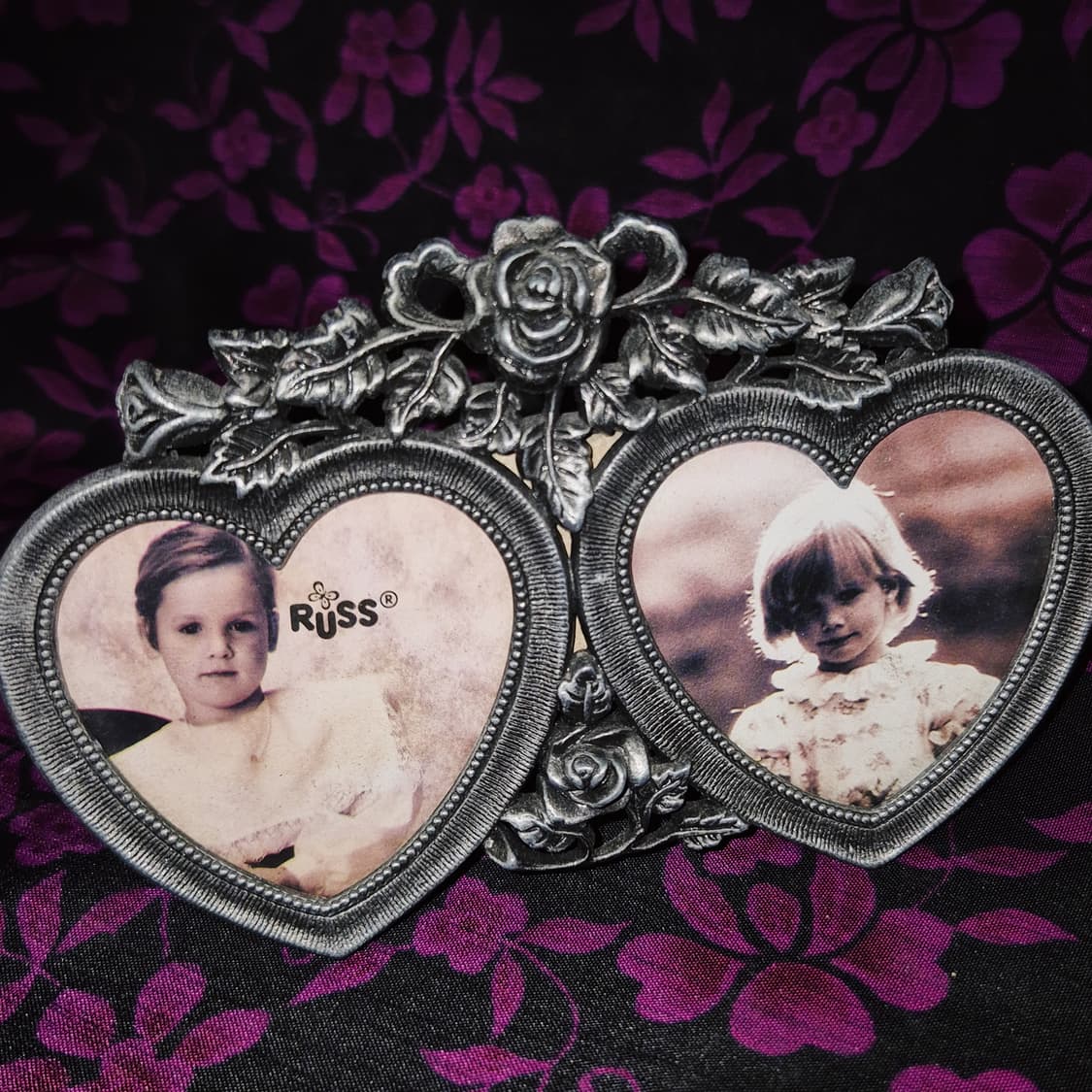 80s 미국 러스 하트&로즈 2구 주석 액자 상품이미지6