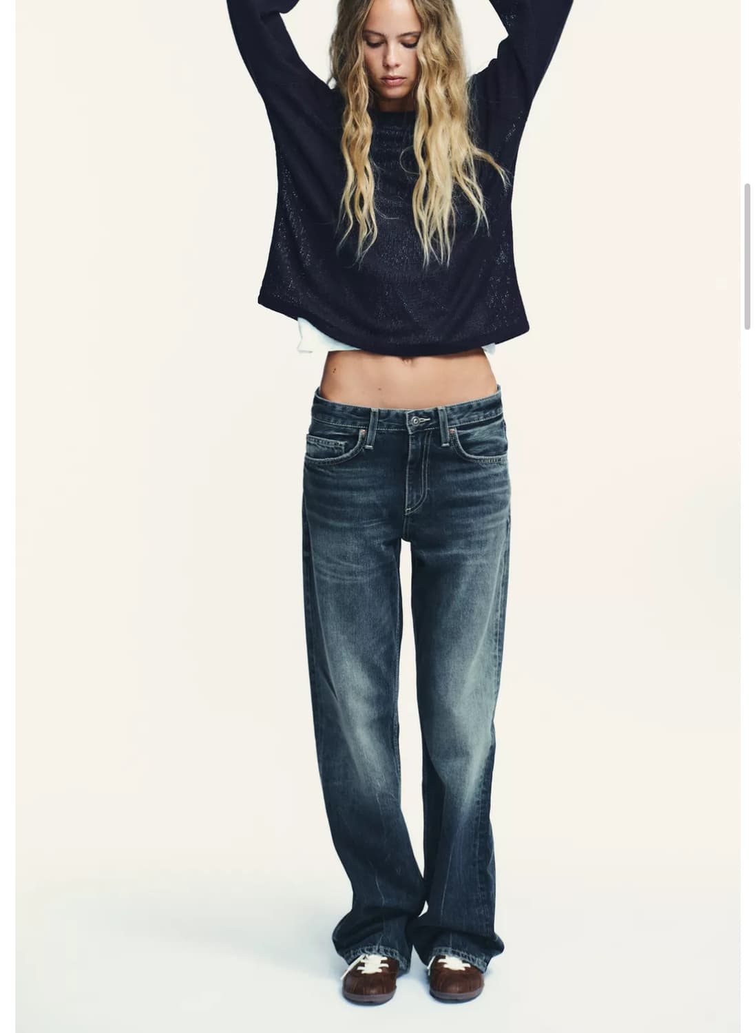 자라 로우라이즈 와이드레그 진 진청 데님 청바지 상품이미지1